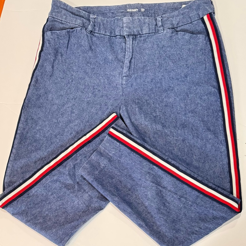Pixie Ankle Pants Size 10 Blue Side Stripe Slim Stretch Work Athleisure Old Navy - Picture 3 of 6